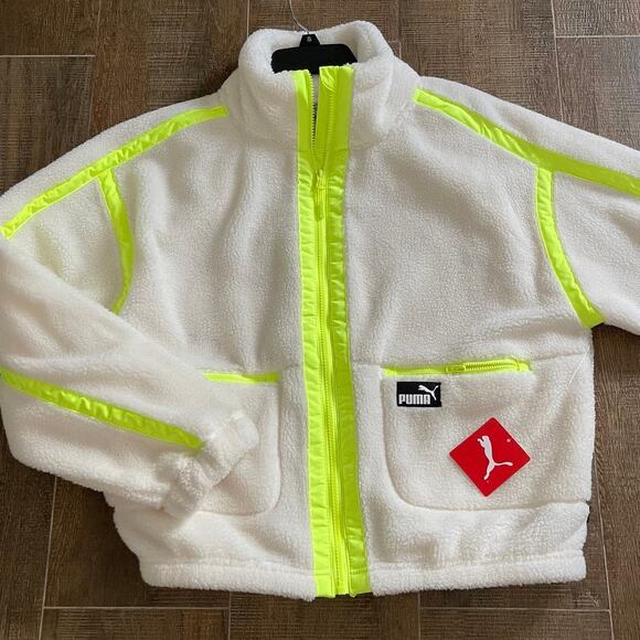 PUMA NWT Women's Sherpa Fleece Jacket with Woven Details Size Large - Picture 3 of 9